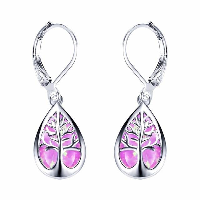 Boucles d'oreilles en argent "Arbre de Vie" avec opale