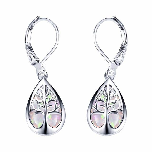 Boucles d'oreilles en argent "Arbre de Vie" avec opale