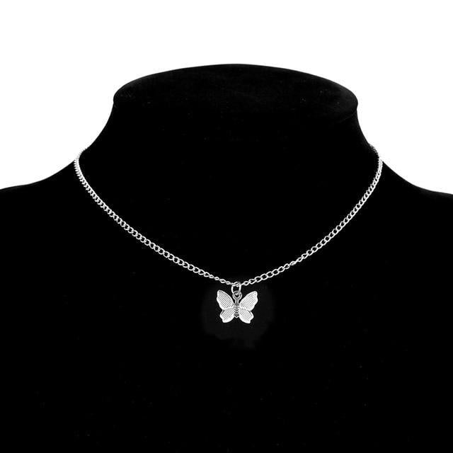 Collier en forme de papillon plaqué argent et or