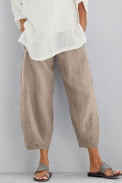 Pantalon femme – Coupe ample – Fibres naturelles – Jambe large – Longueur cheville