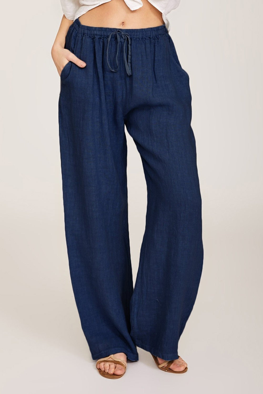 Pantalon large femme – Fibres naturelles – Taille élastique – Coupe décontractée