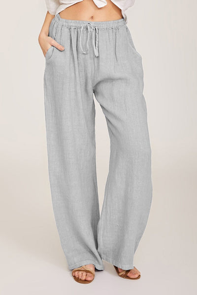 Pantalon large femme – Fibres naturelles – Taille élastique – Coupe décontractée