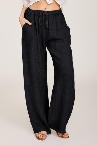 Pantalon large femme – Fibres naturelles – Taille élastique – Coupe décontractée