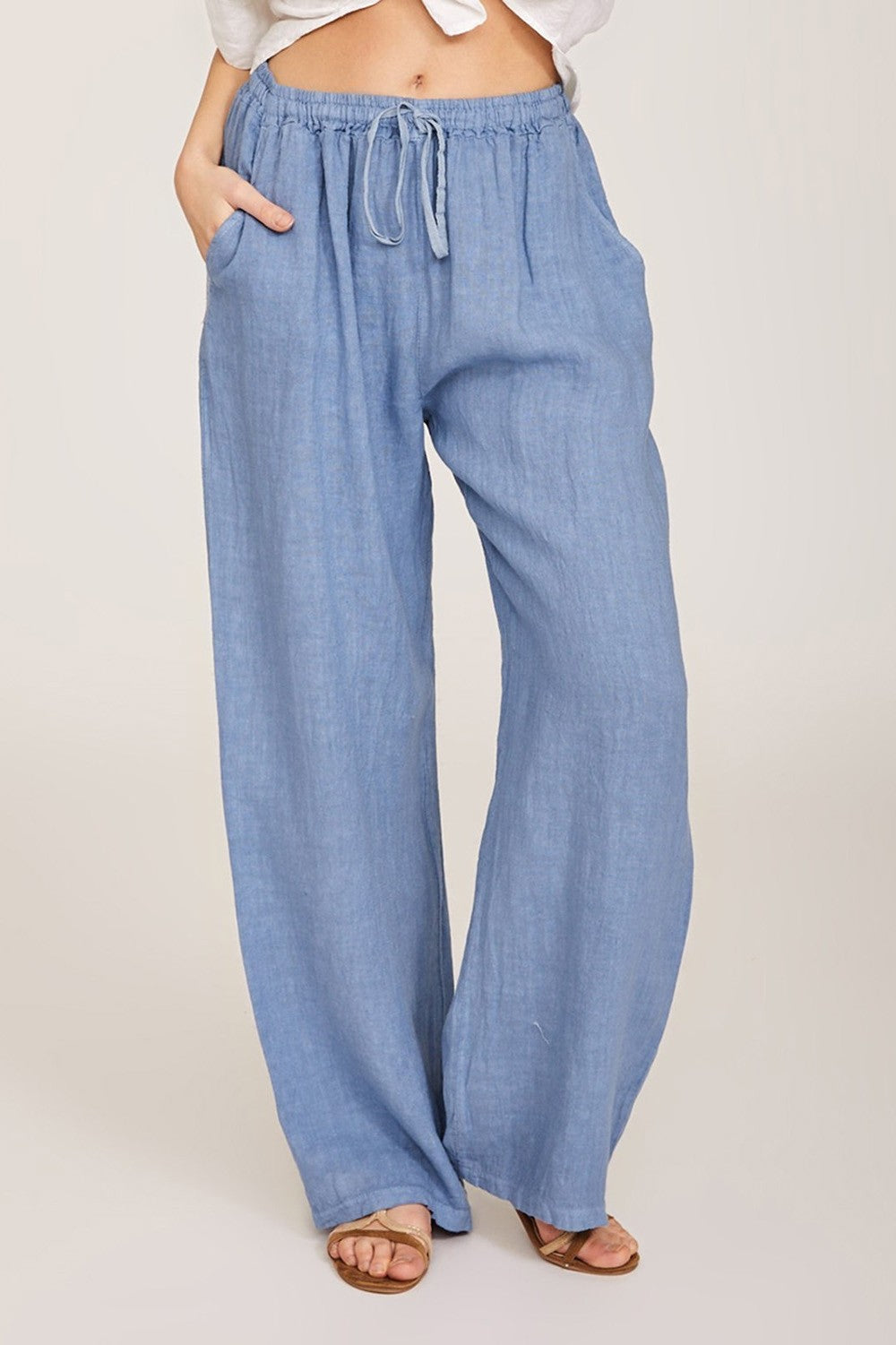 Pantalon large femme – Fibres naturelles – Taille élastique – Coupe décontractée
