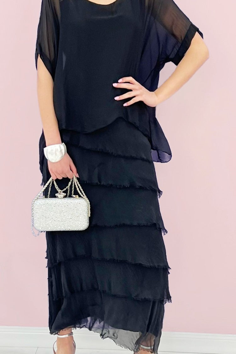 Robe en soie à volants