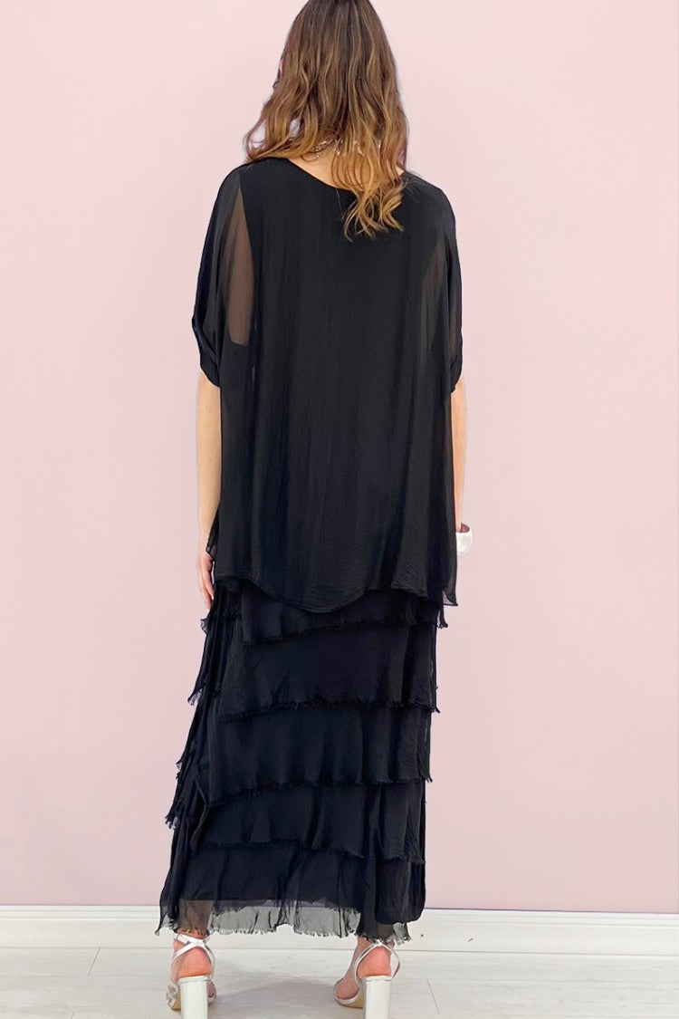 Robe en soie à volants