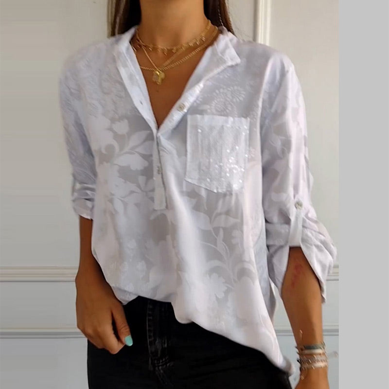Blouse femme – Coupe décontractée – Tissu respirant – Motif jacquard texturé