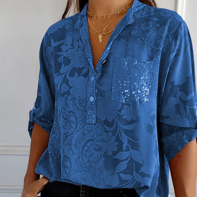 Blouse femme – Coupe décontractée – Tissu respirant – Motif jacquard texturé