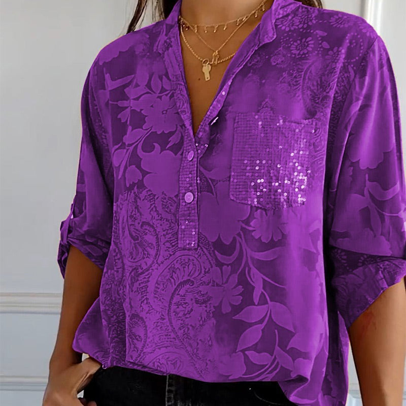 Blouse femme – Coupe décontractée – Tissu respirant – Motif jacquard texturé