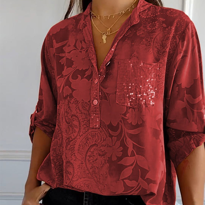 Blouse femme – Coupe décontractée – Tissu respirant – Motif jacquard texturé