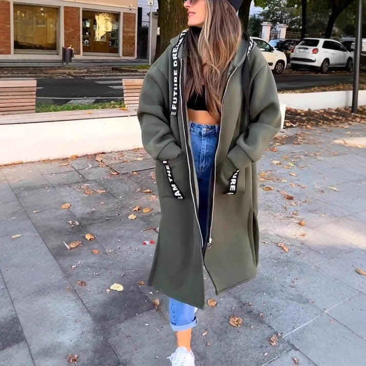 Veste longue à capuche pour femme