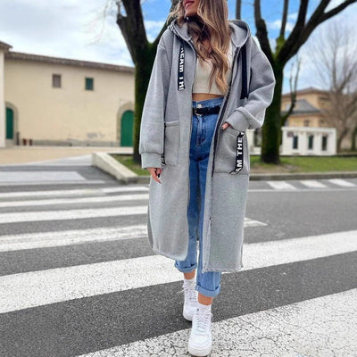 Veste longue à capuche pour femme