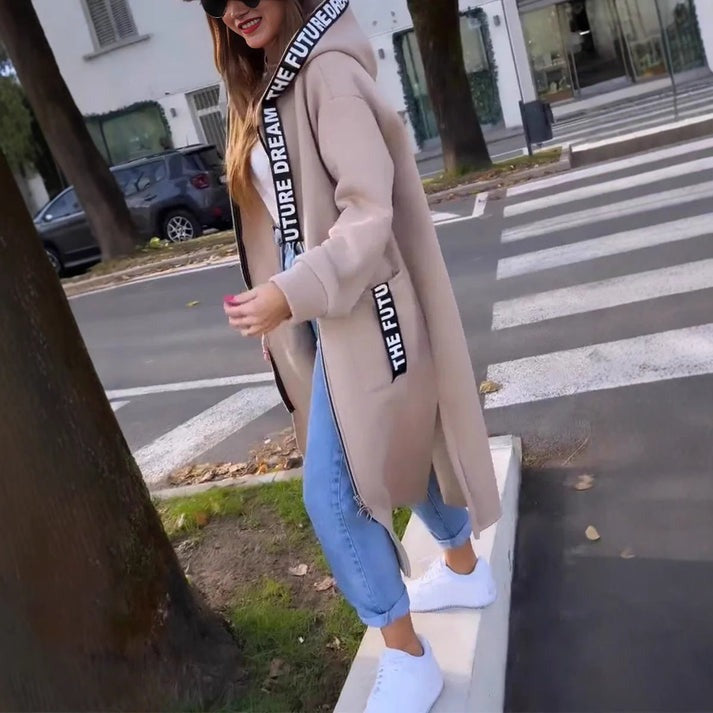 Veste longue à capuche pour femme