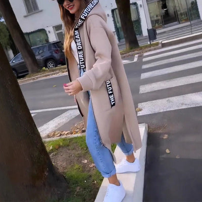 Veste longue à capuche pour femme