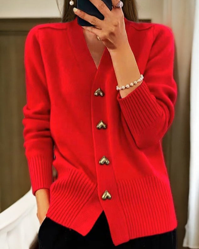 Cardigan Élégant avec Boutons Cœur | Style Romantique | Confort Doux