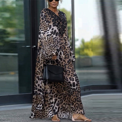 Jeanette| Robe femme à manches longues décontractée avec motif léopard