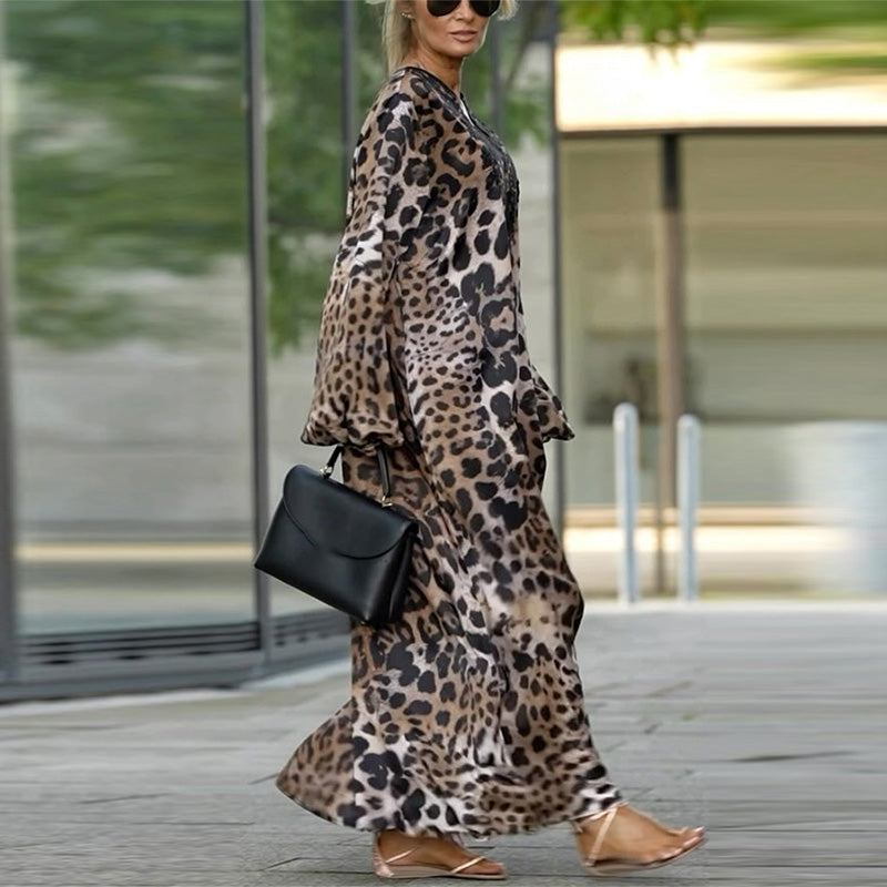 Jeanette| Robe femme à manches longues décontractée avec motif léopard