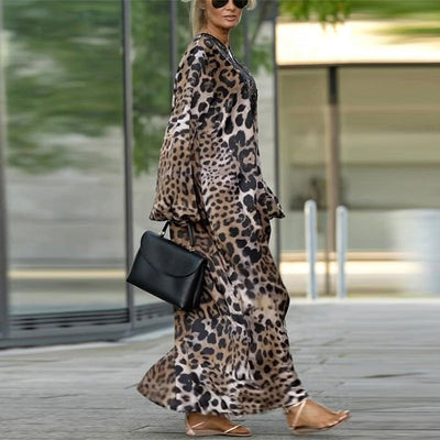 Jeanette| Robe femme à manches longues décontractée avec motif léopard