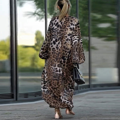 Jeanette| Robe femme à manches longues décontractée avec motif léopard