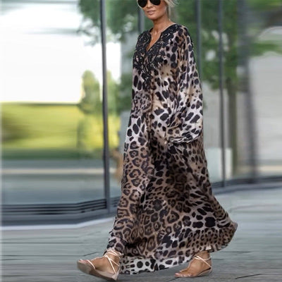 Jeanette| Robe femme à manches longues décontractée avec motif léopard