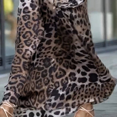 Jeanette| Robe femme à manches longues décontractée avec motif léopard