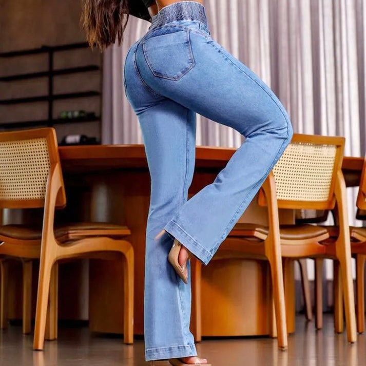 Jean évasé extensible taille haute