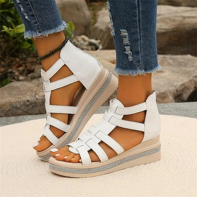 Sandales élégantes à talons compensés en strass pour femmes