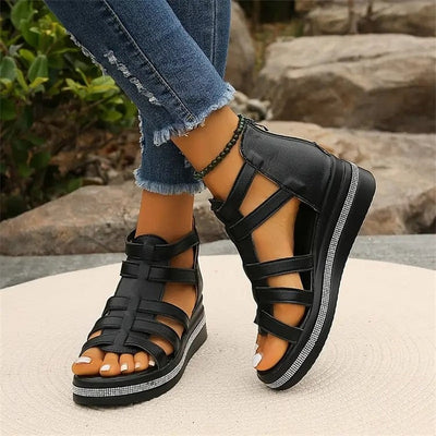 Sandales élégantes à talons compensés en strass pour femmes