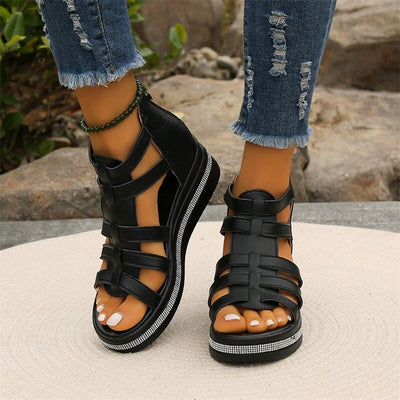 Sandales élégantes à talons compensés en strass pour femmes