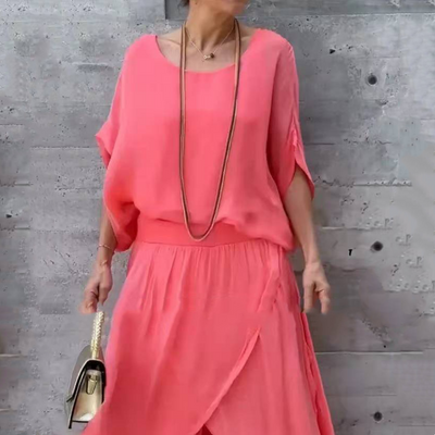 💃 Ensemble 2 pièces en Chiffon : Haut Ample & Pantalon Large Fendu✨