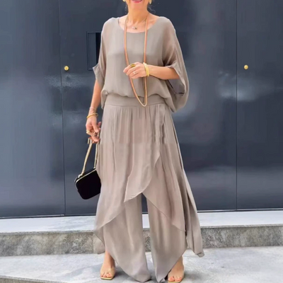 💃 Ensemble 2 pièces en Chiffon : Haut Ample & Pantalon Large Fendu✨