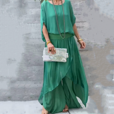 💃 Ensemble 2 pièces en Chiffon : Haut Ample & Pantalon Large Fendu✨