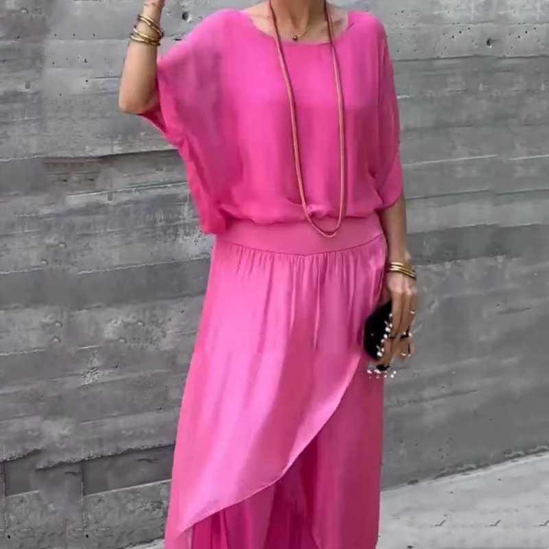 💃 Ensemble 2 pièces en Chiffon : Haut Ample & Pantalon Large Fendu✨
