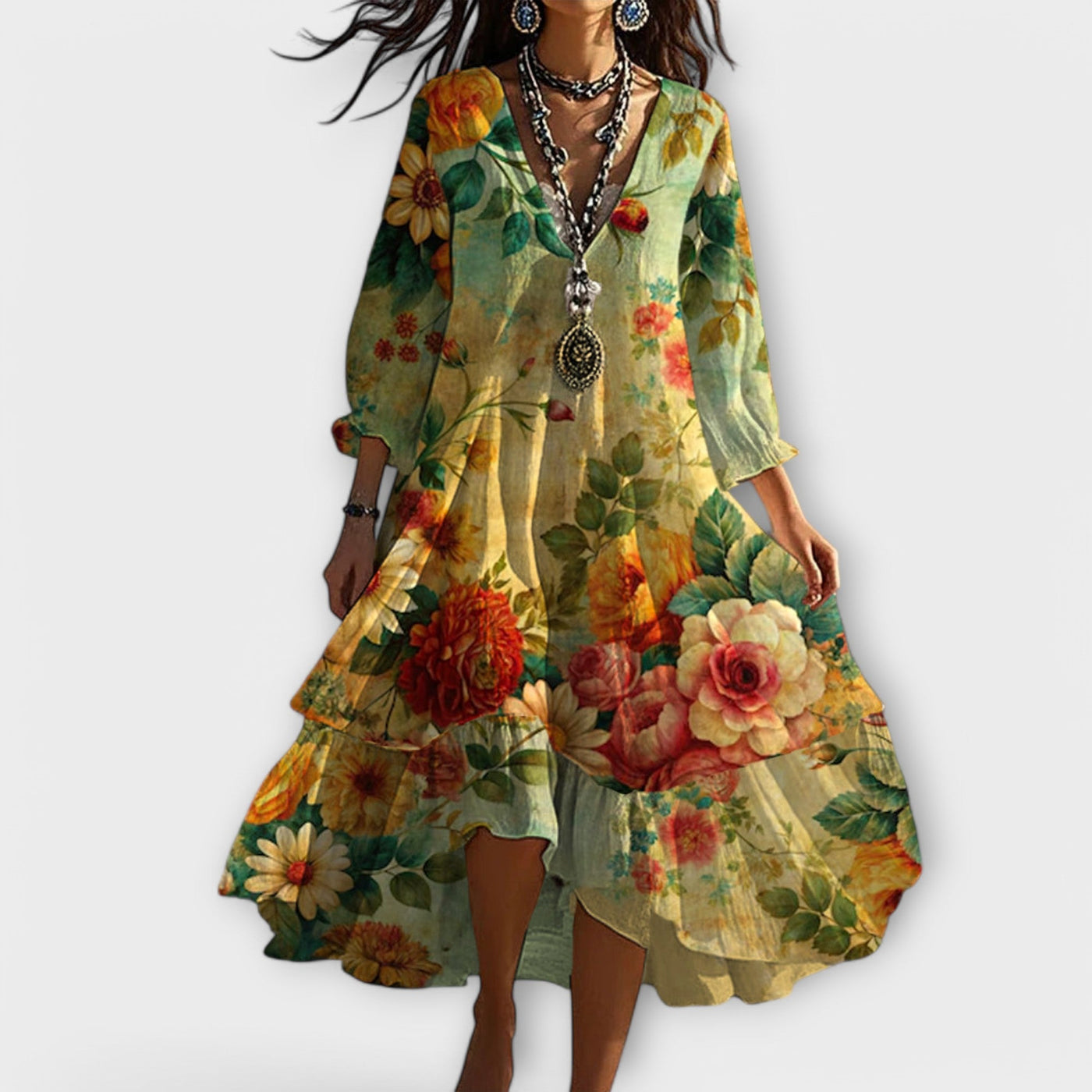 Marina - Robe V-hals Vintage Boho