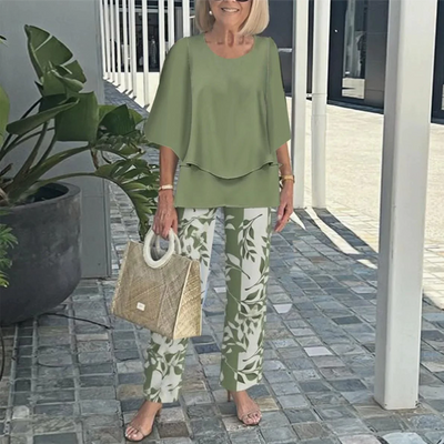 Maike | Ensemble pantalon imprimé pour femmes et top à col rond