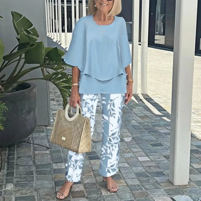 Maike | Ensemble pantalon imprimé pour femmes et top à col rond