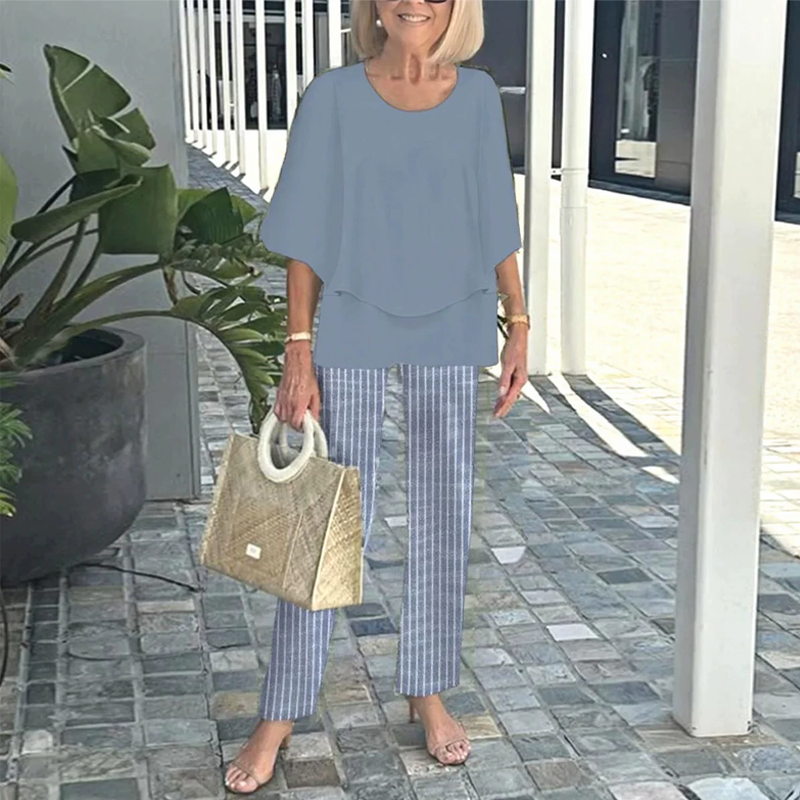 Maike | Ensemble pantalon imprimé pour femmes et top à col rond