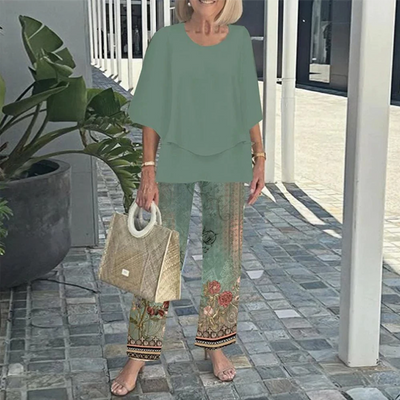 Maike | Ensemble pantalon imprimé pour femmes et top à col rond