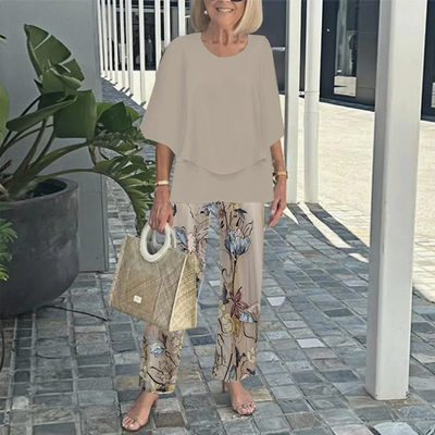 Maike | Ensemble pantalon imprimé pour femmes et top à col rond