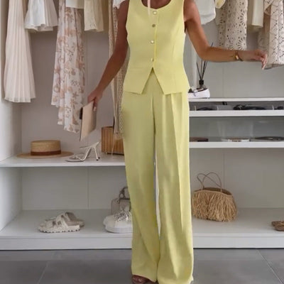 🌸 Ensemble débardeur sans manches et pantalon long pour femmes