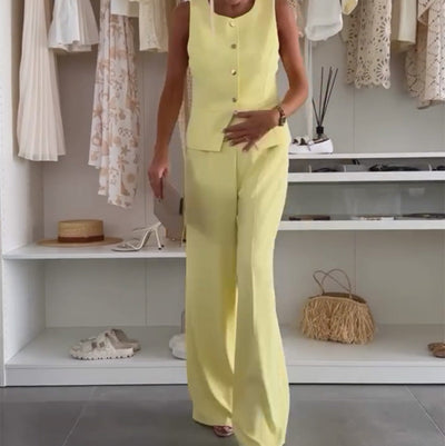 🌸 Ensemble débardeur sans manches et pantalon long pour femmes