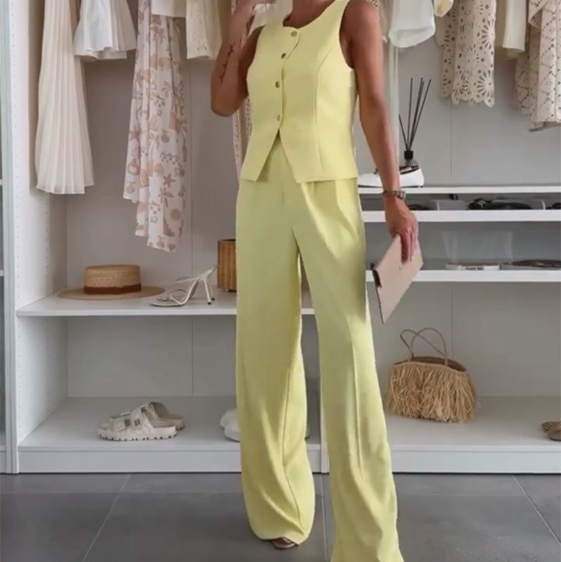 🌸 Ensemble débardeur sans manches et pantalon long pour femmes