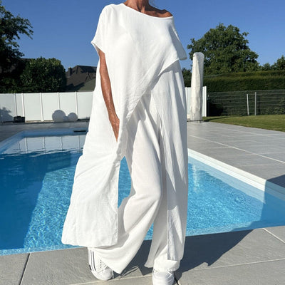 Livia| Ensemble d'un top et d'un pantalon décolletés unicolores