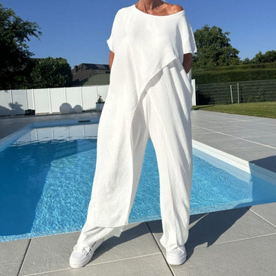 Livia| Ensemble d'un top et d'un pantalon décolletés unicolores