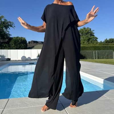 Livia| Ensemble d'un top et d'un pantalon décolletés unicolores