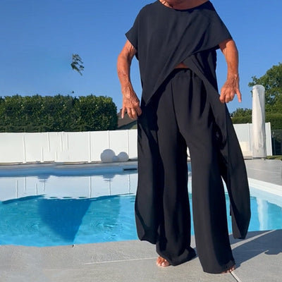 Livia| Ensemble d'un top et d'un pantalon décolletés unicolores