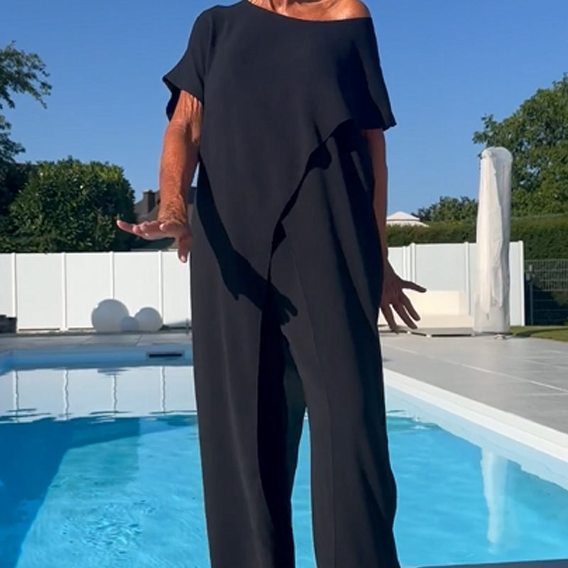 Livia| Ensemble d'un top et d'un pantalon décolletés unicolores