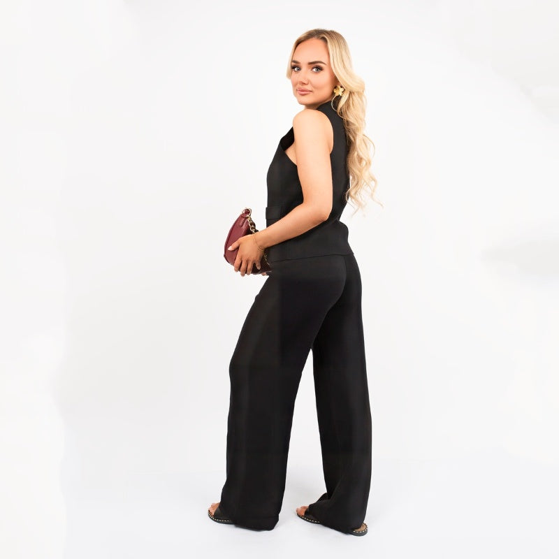 Jacqulien| Haut élégant avec décolleté en V et ensemble de pantalons confortable pour femmes