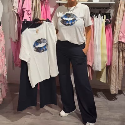 ⏳Offre temporaire⏰Ensemble femme avec imprimé, top et pantalon, 2 pièces