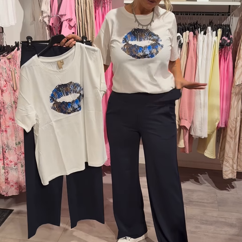 ⏳Offre temporaire⏰Ensemble femme avec imprimé, top et pantalon, 2 pièces
